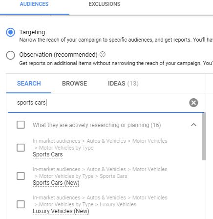Google Ads Audiences Example-Cars