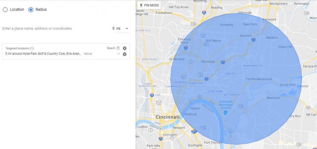 Google Ads Radius Targeting Example