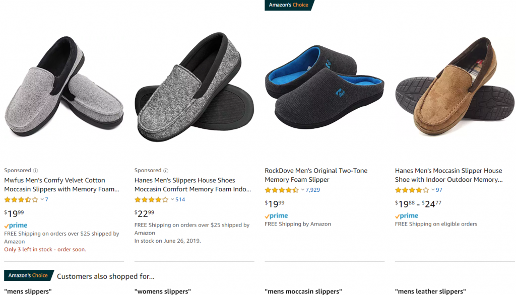 Amazon Men's Slippers SERP