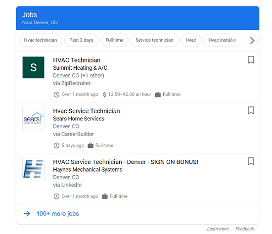 HVAC Job SERP in Denver