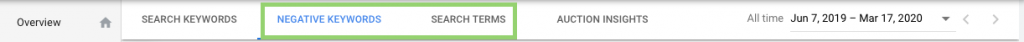 search terms and negative keywords