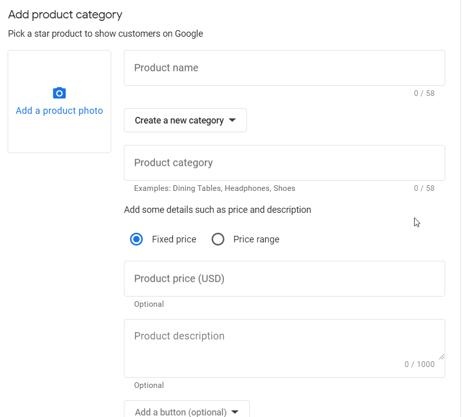 GMB Adding Product Categories + Products