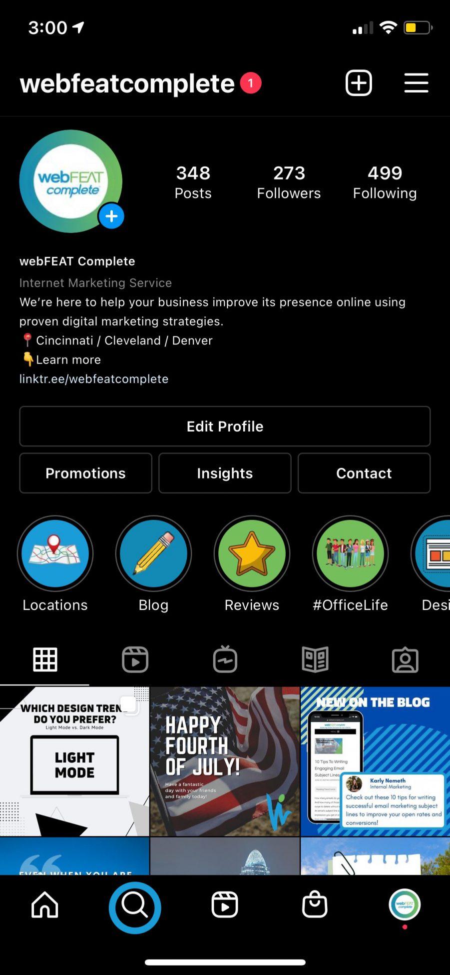 Screenshot of an instagram grid with a circle over the search icon that directs users to their instagram explore