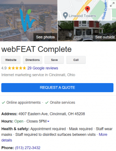 Google Business Listing for webFEAT Complete