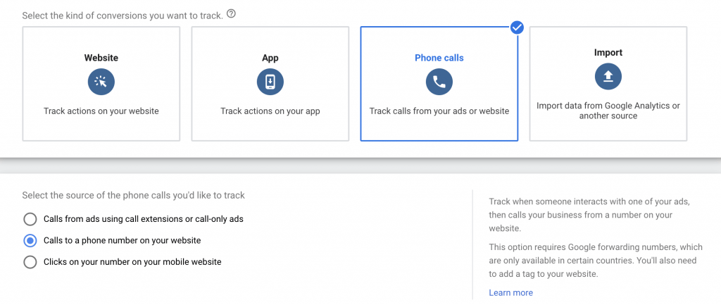 google ads website call tracking