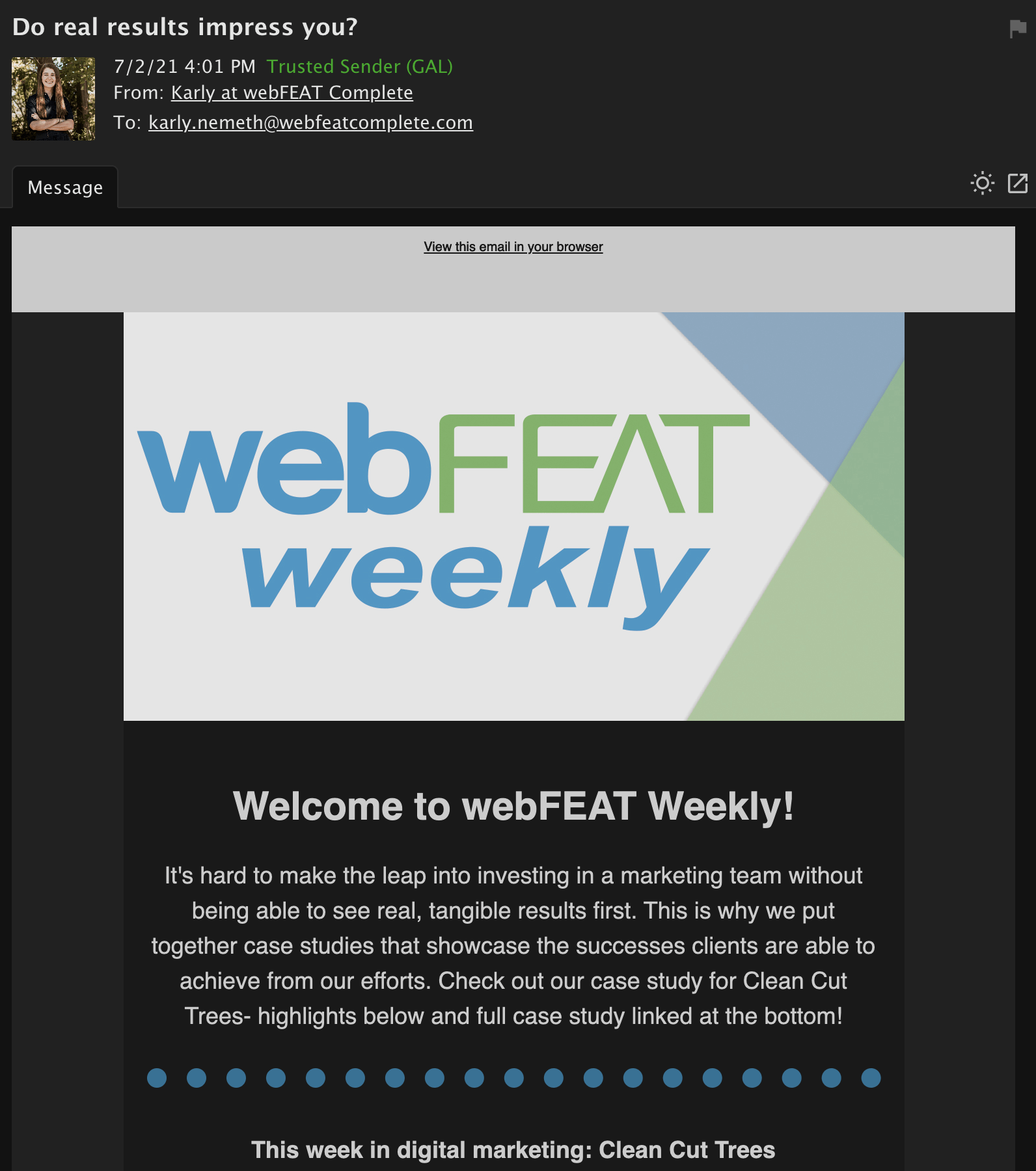 webFEAT Weekly Example on desktop